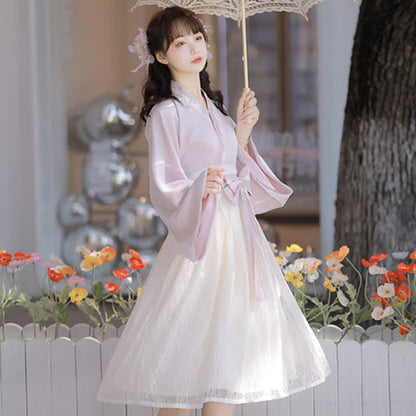 Sweet Floral Embroidery V-neck Bow Decor Dress