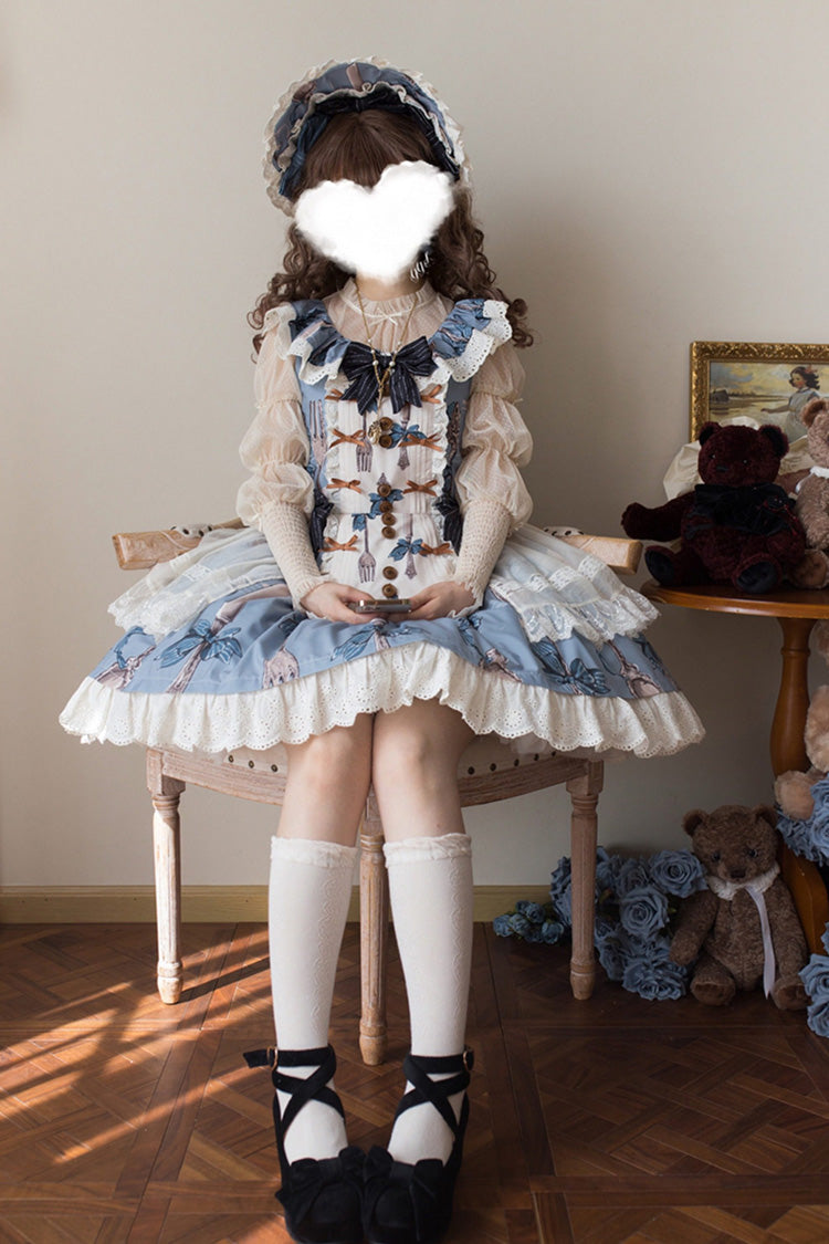 Witch's Banquet Sleeveless Print Ruffle Embroidered Bow Lace Sweet Lolita Jumper Dress