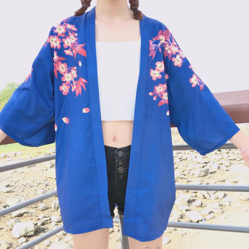 Black Fish Floral Kimono Outerwear Sun Protective