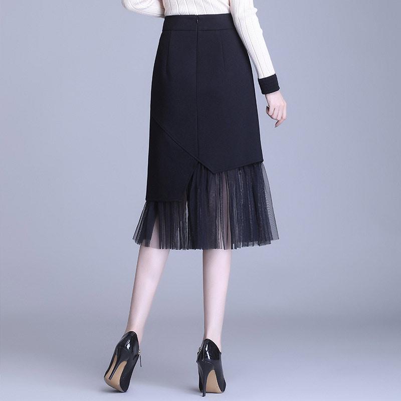 Irregular Mesh Stitching Black Skirt