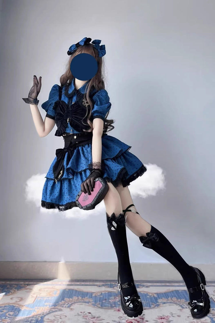 Multi-Layer Polka Dot Print Bowknot Princess Sweet Lolita Skirt Set