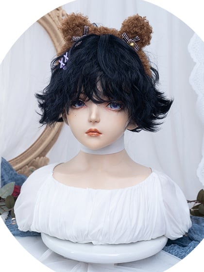 Dark Blue Short Wavy Wig