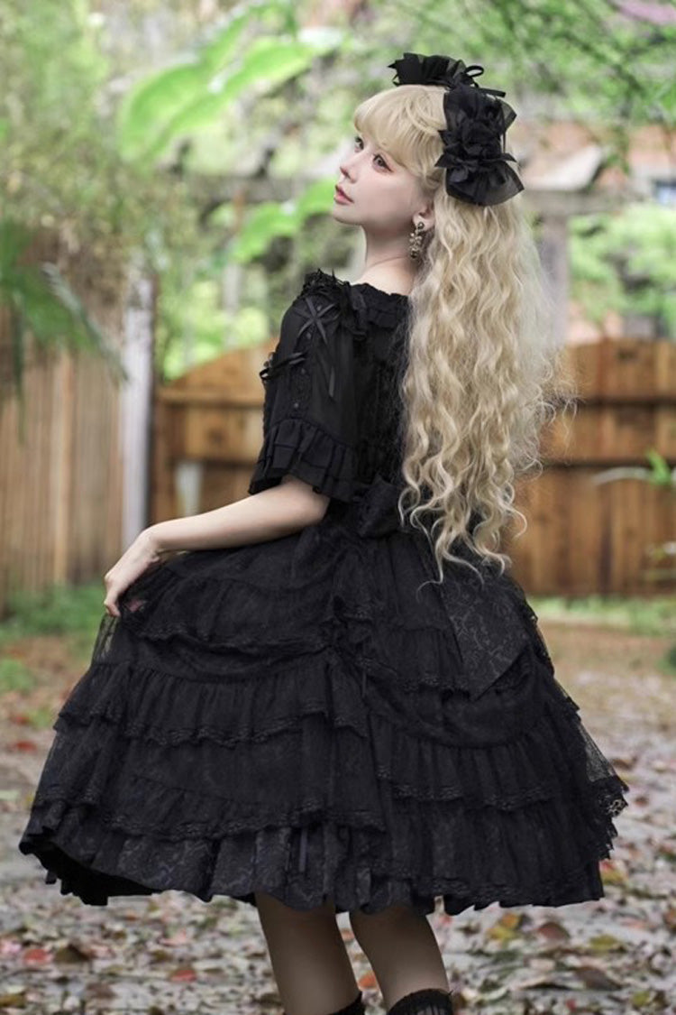 Black Iris Love Multi-Layer Ruffle Bowknot Gothic Princess JSK