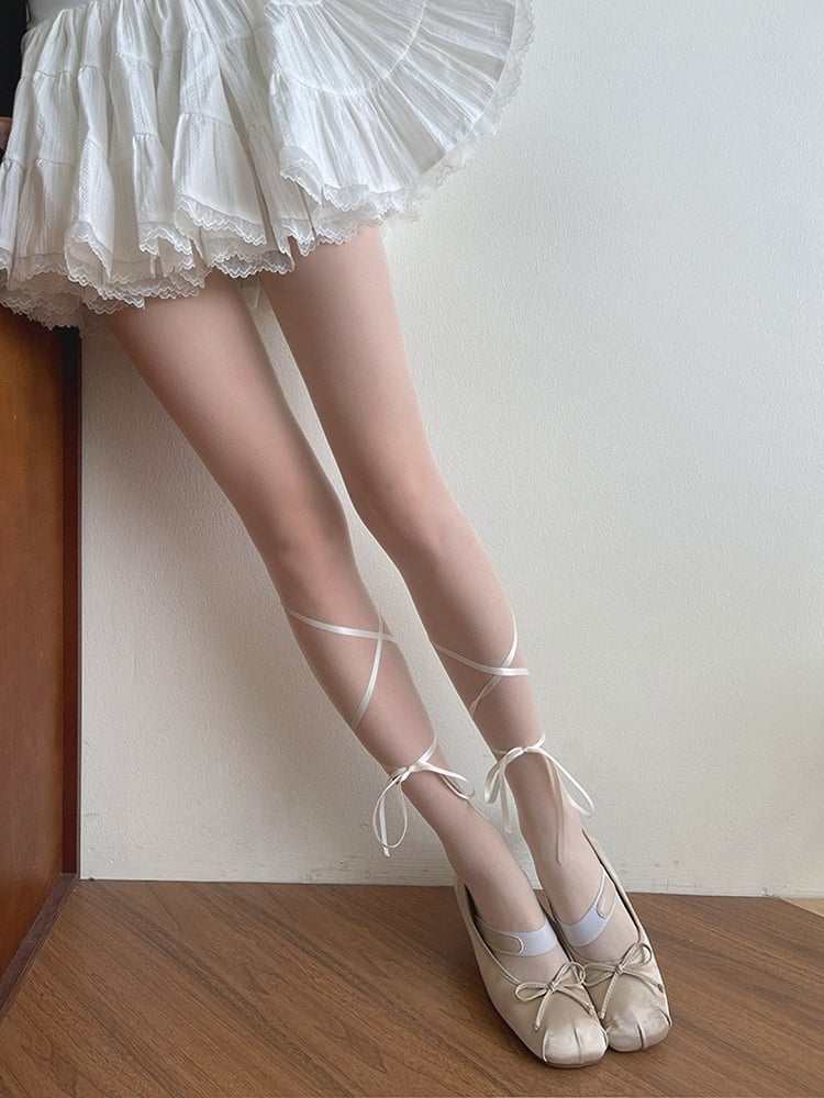 Self-tie Tights Straps Semi-sheer White Lolita