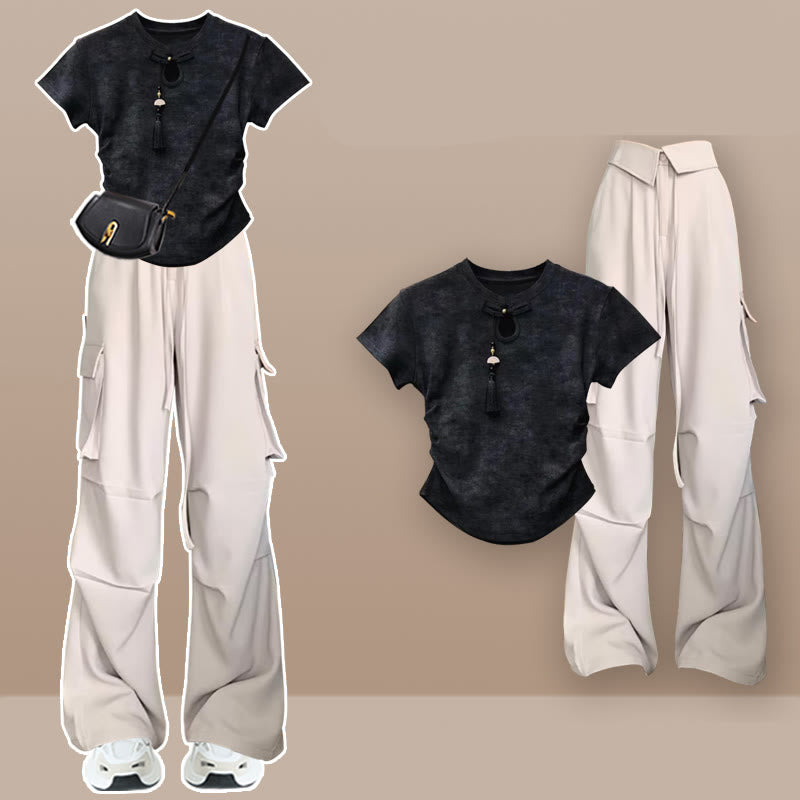 Buckle Tassels T-Shirt Cargo Pants