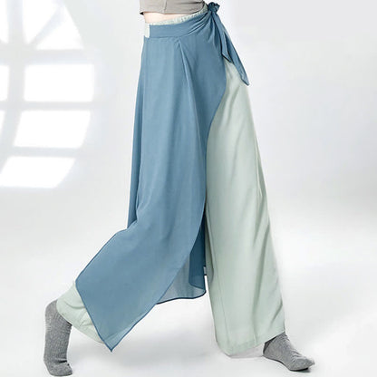 Vintage Blue Flowy Wide Leg Casual Pants