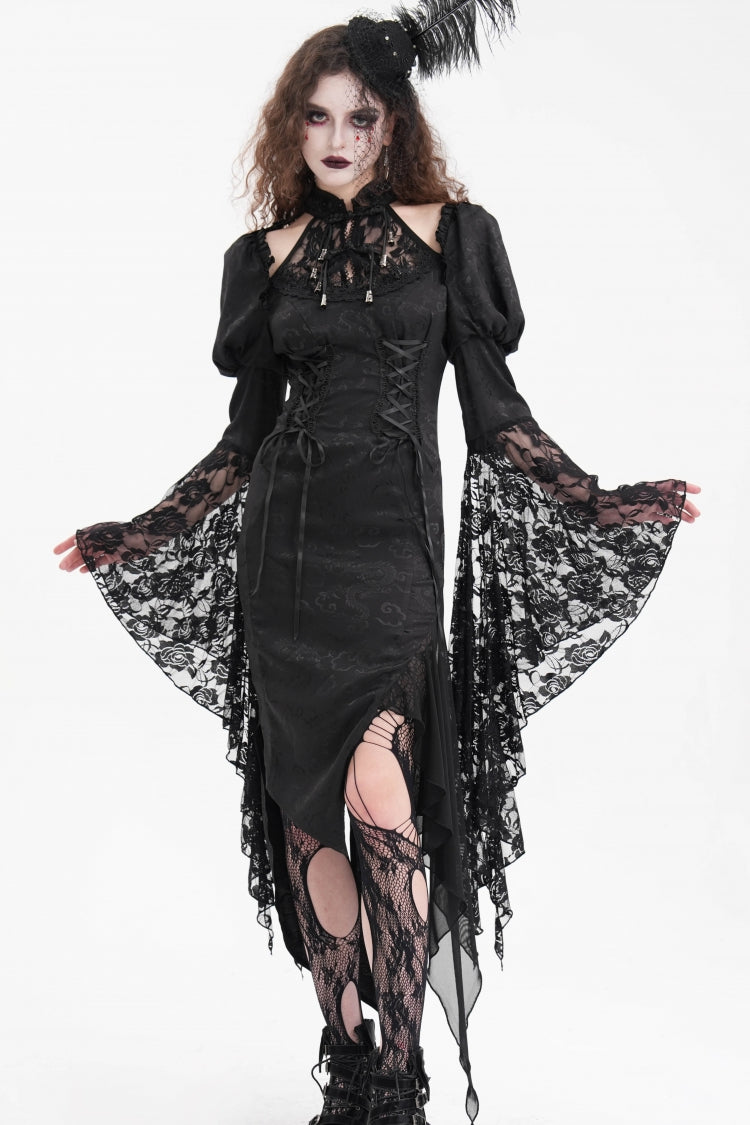Irregular Gothic Dress with Hime Sleeves & Cutout Lace Details for Women