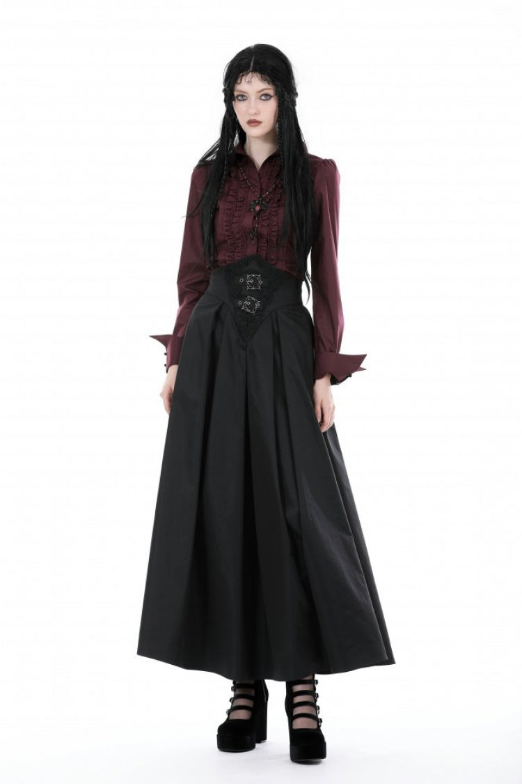 High-Waisted Pleated Gothic Long Skirt for Women