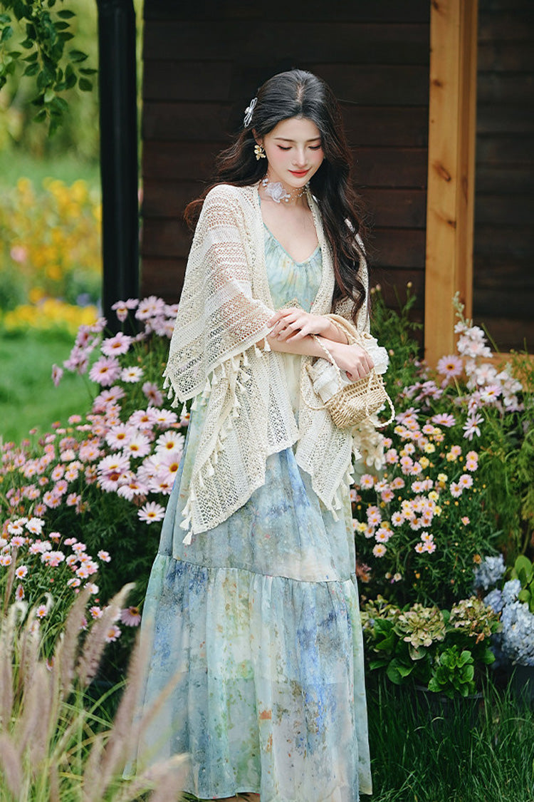 V-Neck Sleeveless Ombre Oil Painting Ruffle Sweet Lolita JSK
