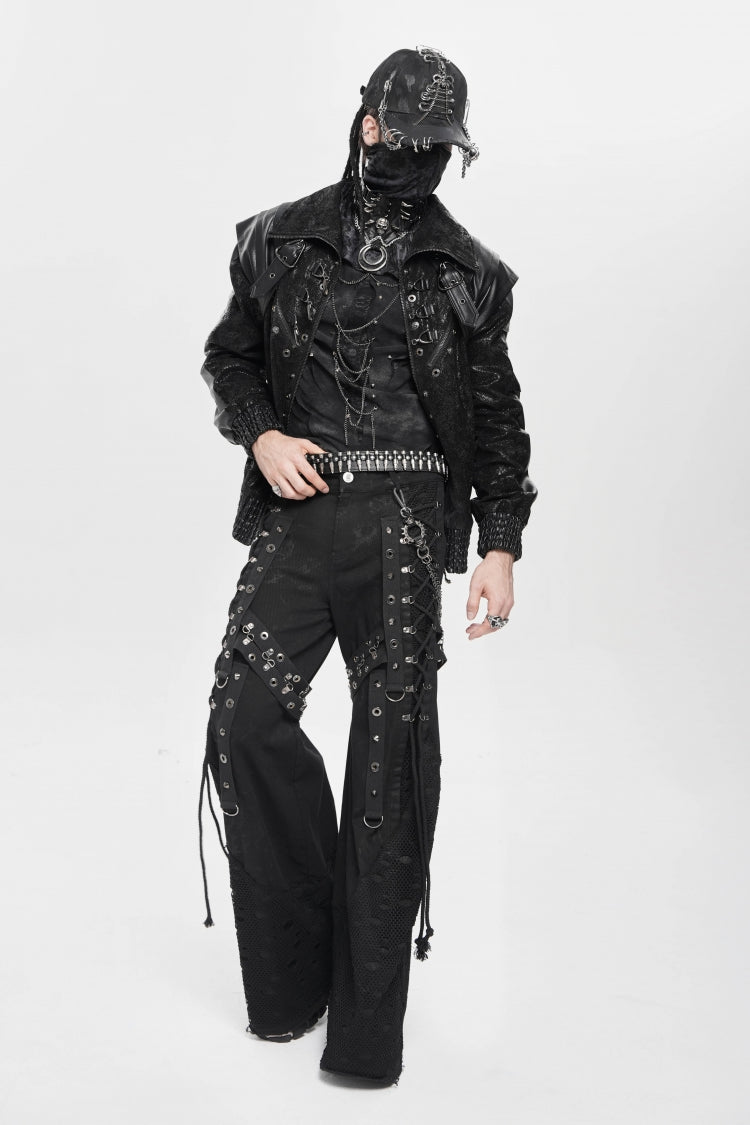 Noir Punk Baggy Pants with Mesh and Rips