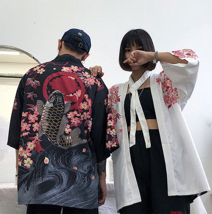 Black Fish Floral Kimono Outerwear Sun Protective