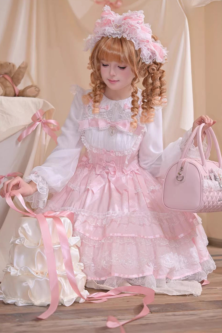 Pink Mist Sweet Dream Sleeveless Double-Layered Ruffled Bow Sweet Jsk Dress