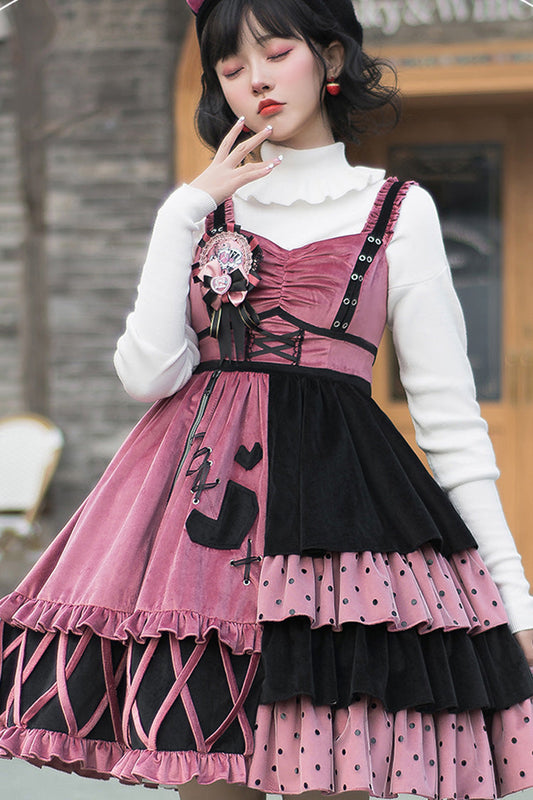Scarlet and Ebony Ruffled Stitched Vintage Sweet Lolita Gown