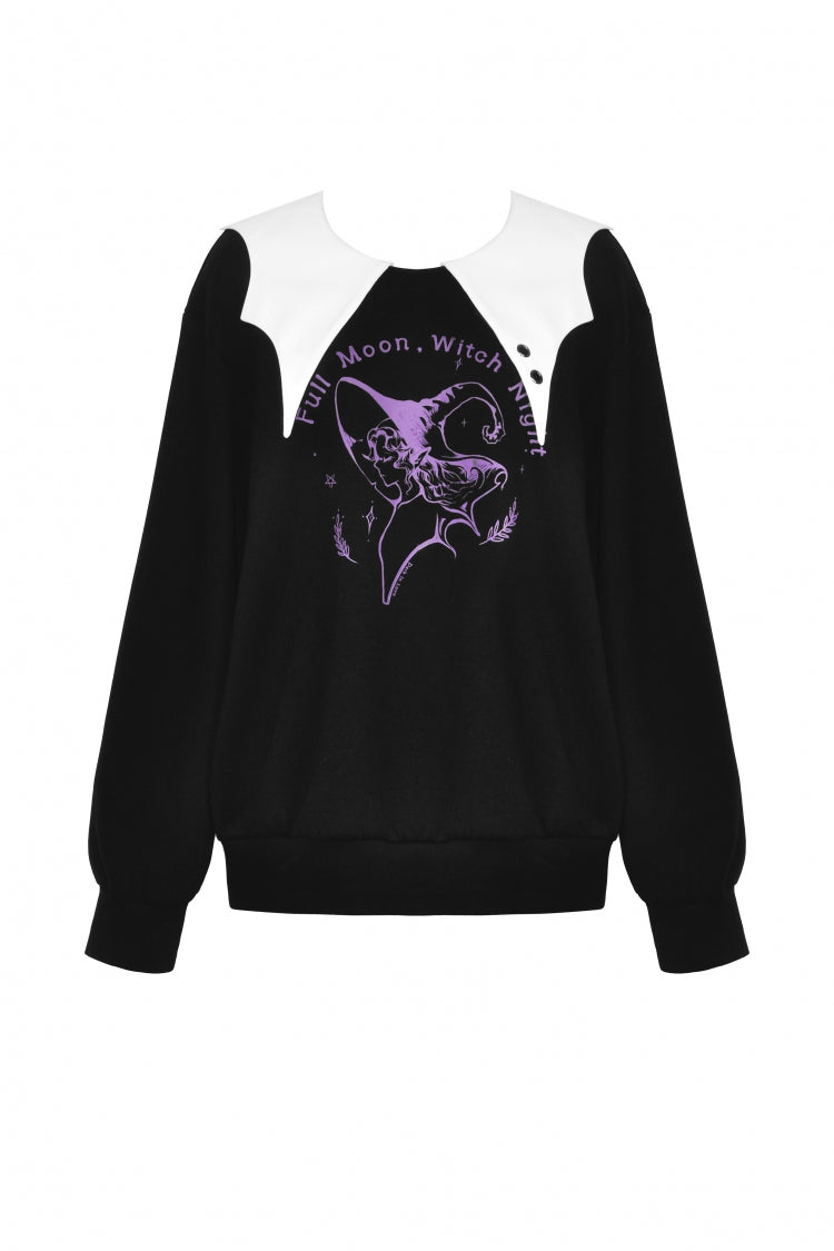 Monochrome Gothic Vintage Sweatshirt with Peter Pan Collar and Long Sleeves
