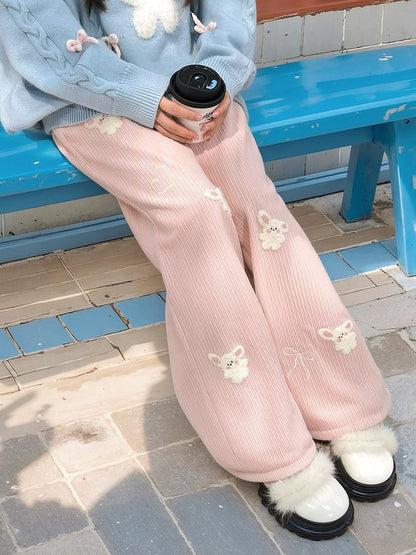 Pink Plush Bunnies Straight-leg Cut Pants