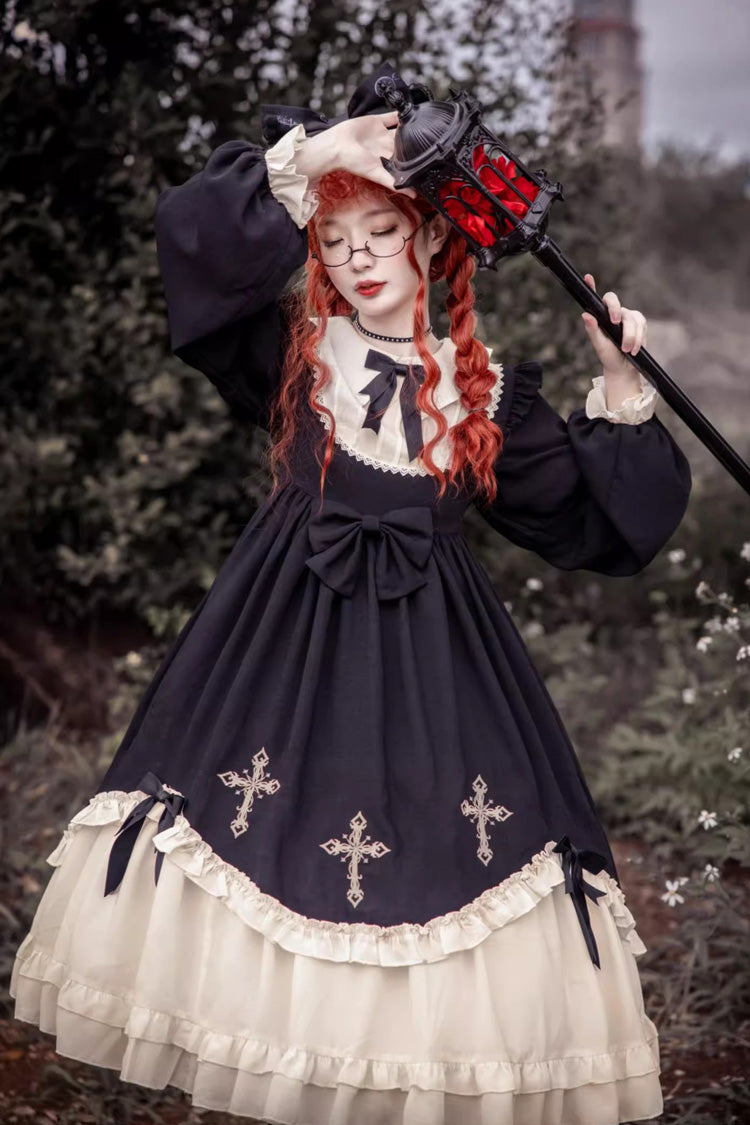Doll Collar Cross Embroidery Gothic OP Dress