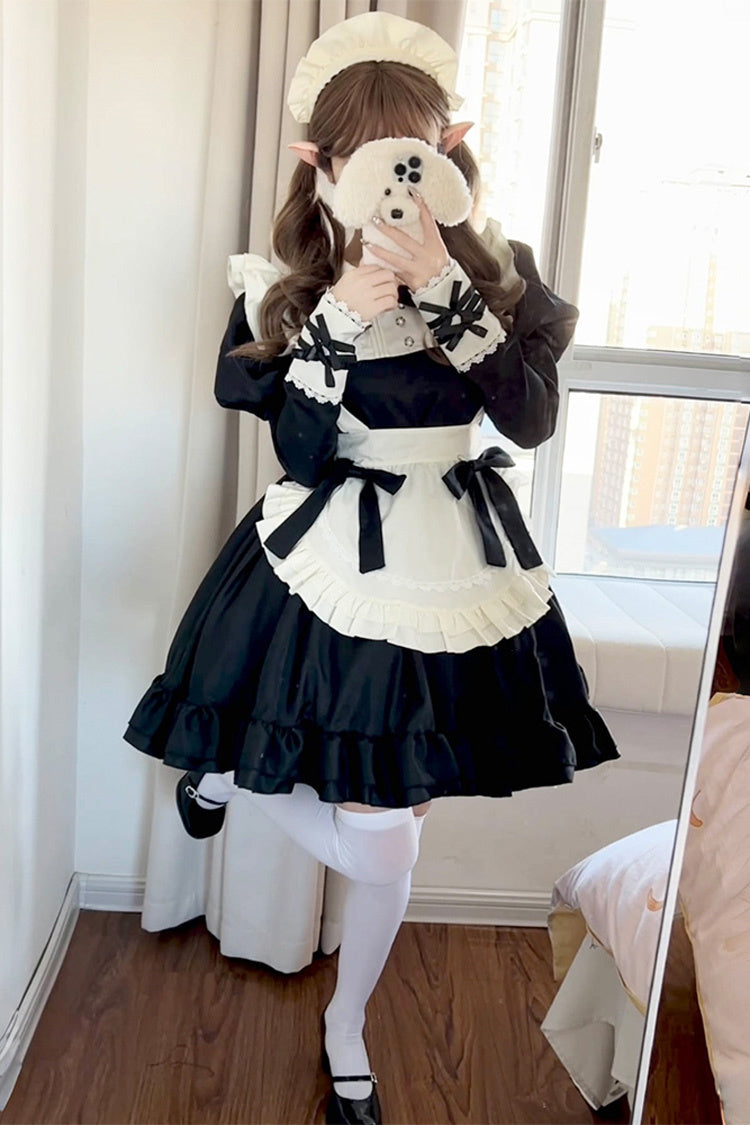 Monochrome Maid Bow Accent Sweet Plus Size Lolita Full Set