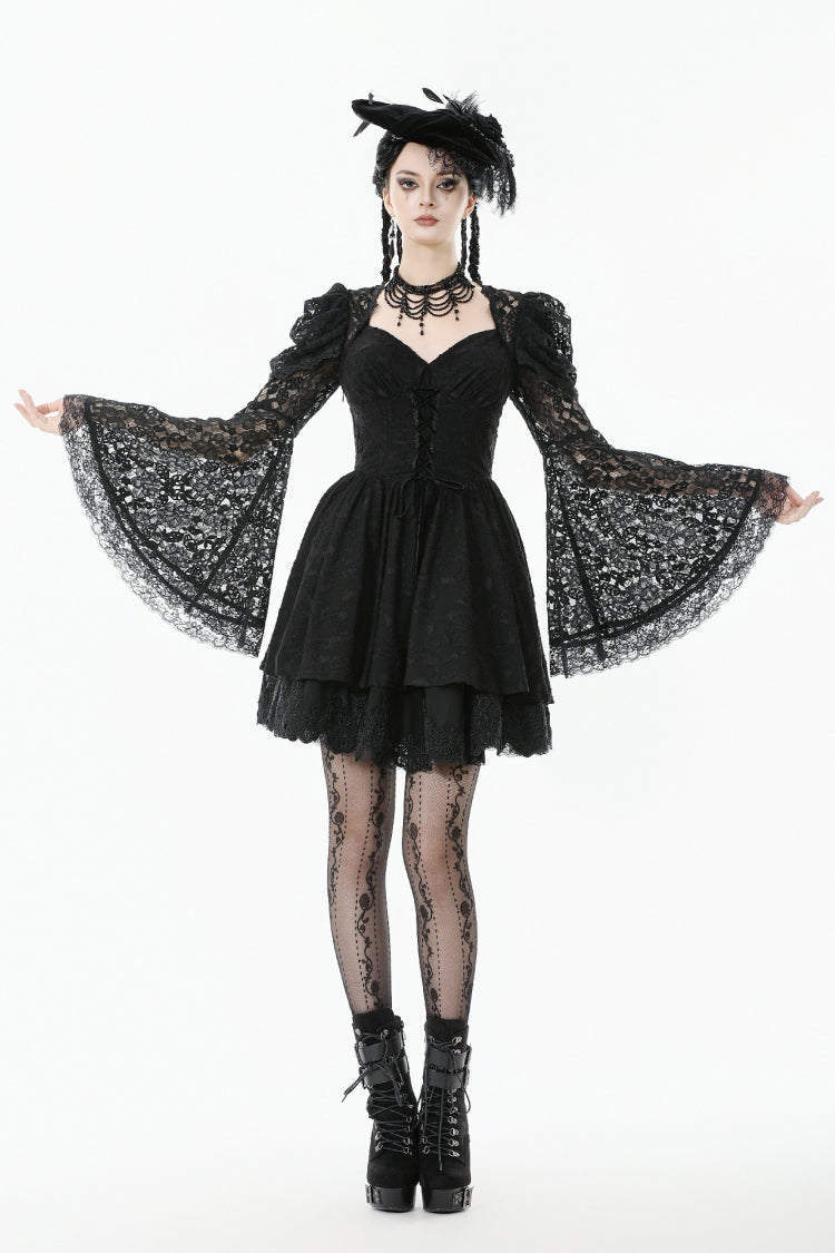 Graduation Gothic Dress with Jacquard Lace and Lace-Up