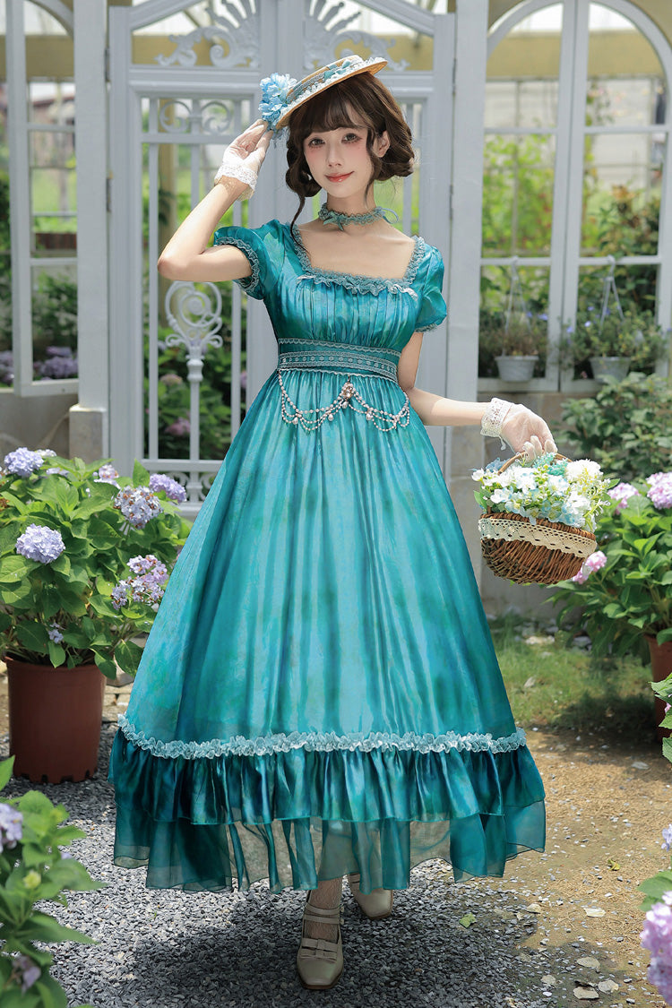 Water Lily Square Collar Ruffled Lace-Up Royal Lolita Dress
