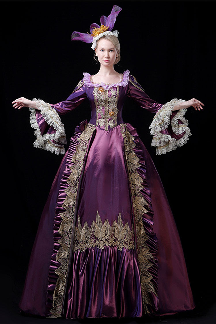 Victorian Ball Gown with Long Flared Sleeves and Hollow Embroidery