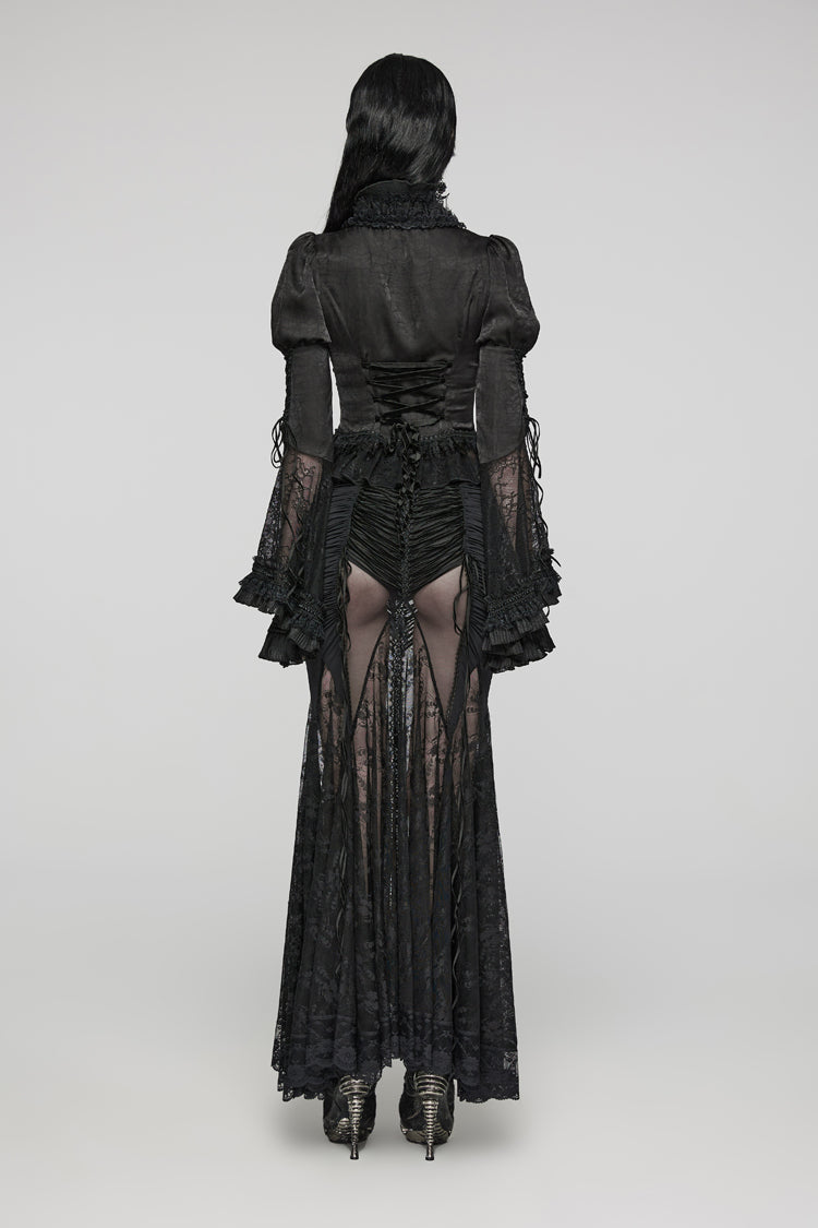 Gothic Adjustable Long Puff Sleeve Fitted Blouse for Women