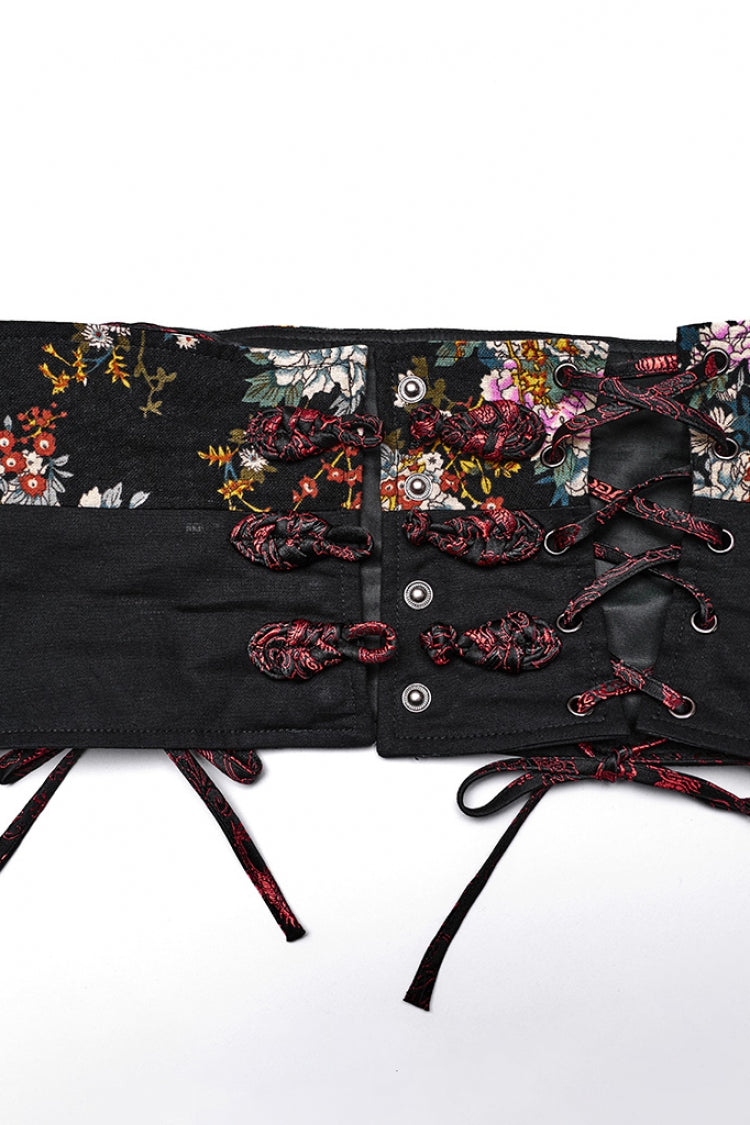 Charcoal Long Sleeve Floral Print Ruffle Gothic Kimono Dress Set