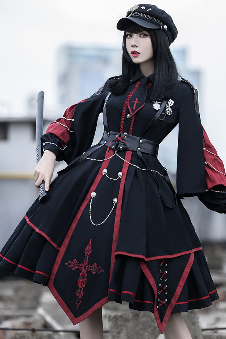 Long Sleeves Punisher Military Irregular Gothic Lolita Dress Full Set