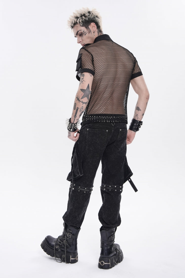 Noir Punk Pants with Pockets, Studs, and Eyelets