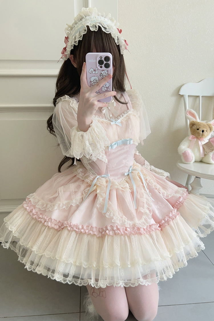 Flower Season Bow-Trim Lace Ballet Lolita Jumper Skirt in Four Colors