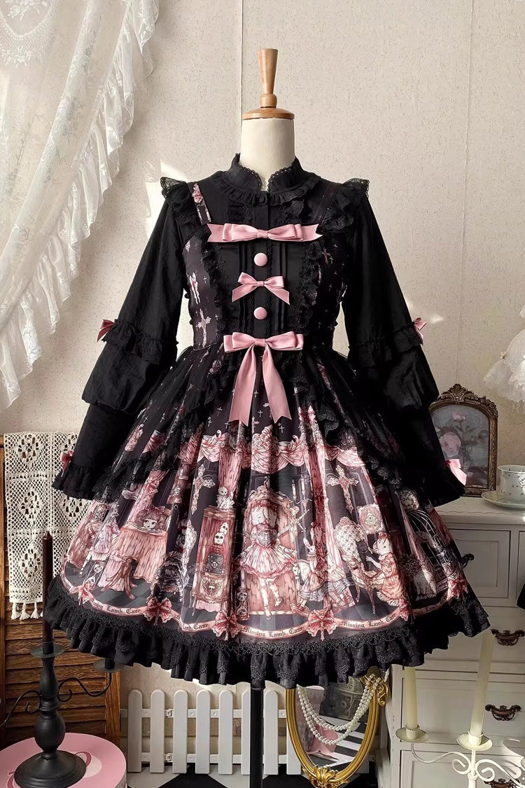 Jsk Dress with Ruffle Bowknot and Missing Lamb Print