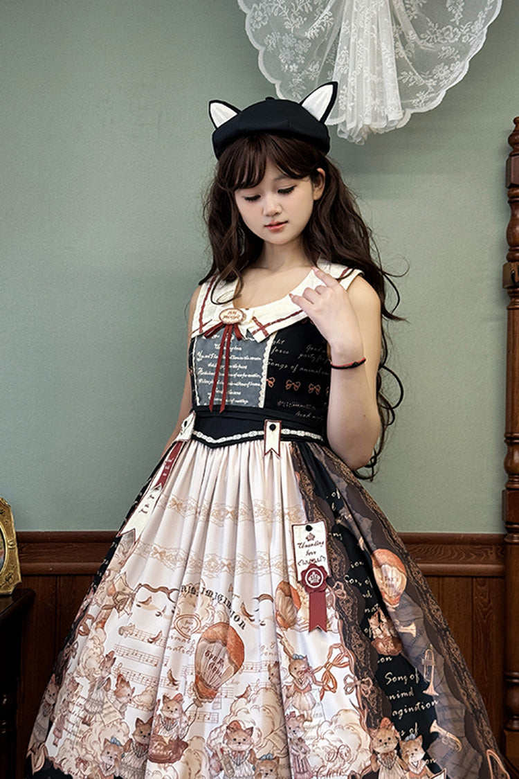 Black Fox Print Square Collar Bowknot Classic Lolita Jumper