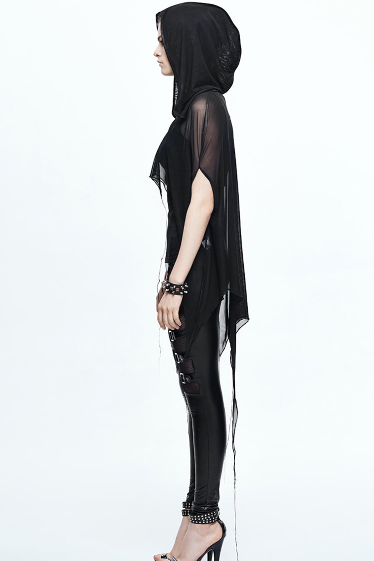 Bat-Wing Shawl with Wavy Hem and Mesh Fabric