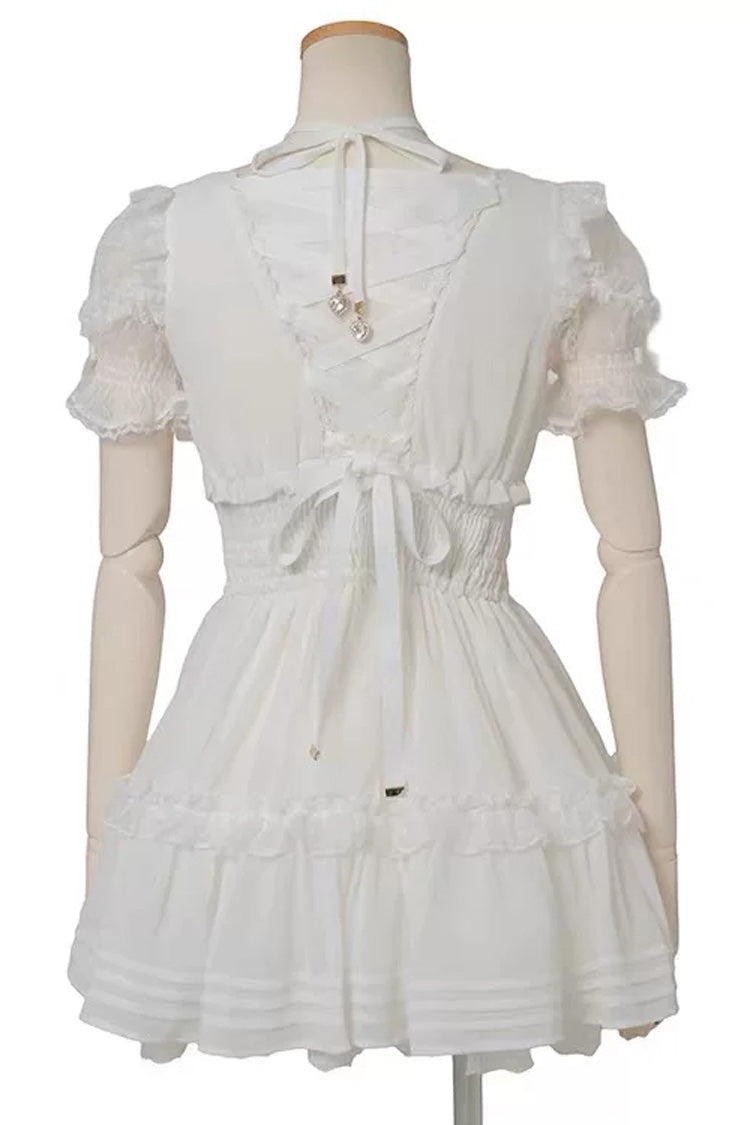 Sweet Short Sleeves Ruffled Bow Lace Jirai Kei Japanese Plus Size Lolita Dress 3 Colors