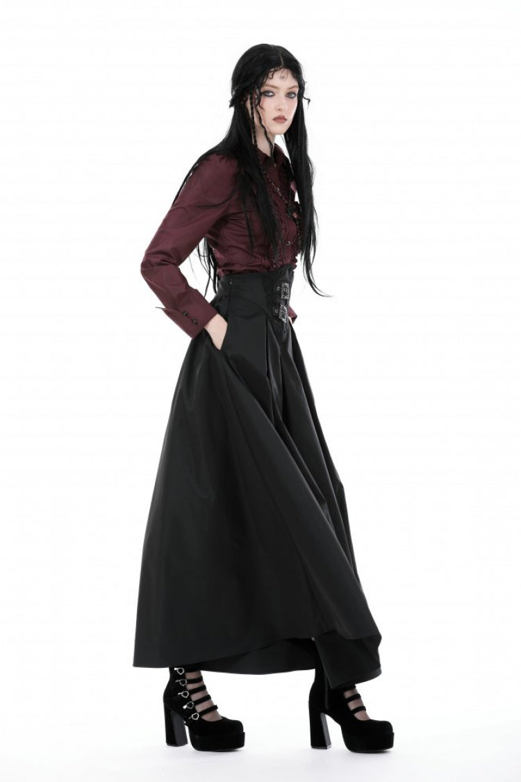 High-Waisted Pleated Gothic Long Skirt for Women