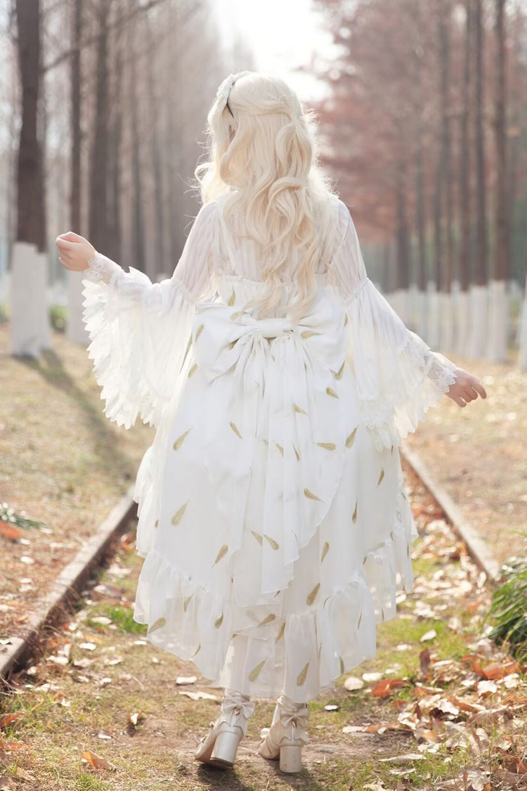Feather Snowflake Embroidery Sleeveless Ruffle Bow Sweet Lolita JSK in Three Shades