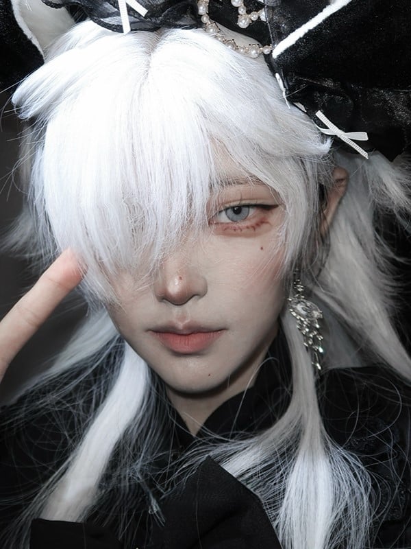 With Full Length 64CM Bangs Wig White