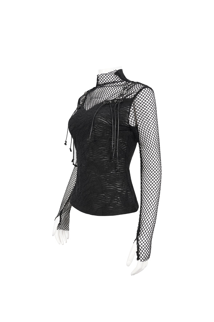 Punk T-Shirt with Faux Suspenders and Knit Mesh