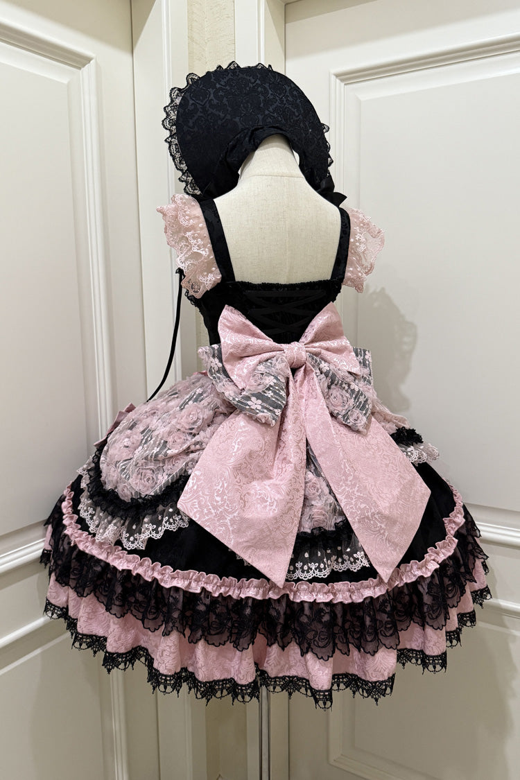 Ebony Rose Sleeveless Ruffle Bow Lace Corset Ballet Jumper Dress - Rose Princess