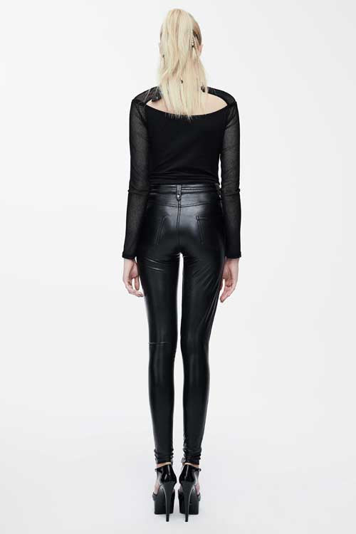 Women's Punk Pants with Hollow Out Cross Shaped Elastic Sexy Tight Leather Design