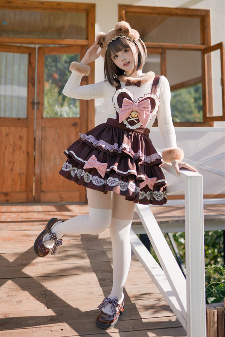Bunny Transformation Detachable Bunny Cake Sleeveless Triple-Layered Ruffled Bow Sweet Strap Dress