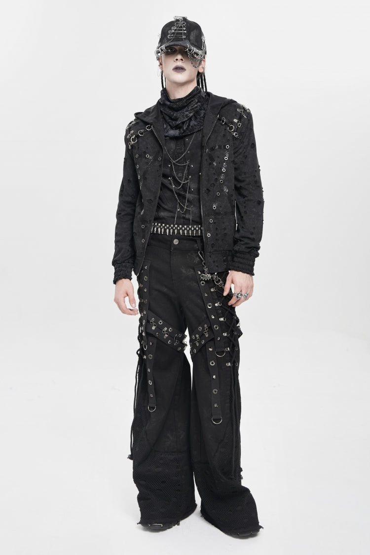 Noir Punk Baggy Pants with Mesh and Rips