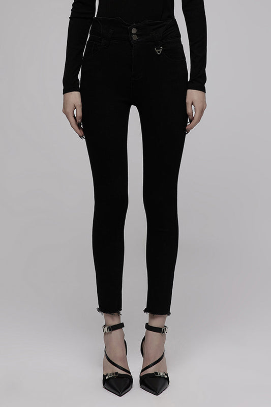 Punk Denim Pants with Metal Decor and Crossed Straps