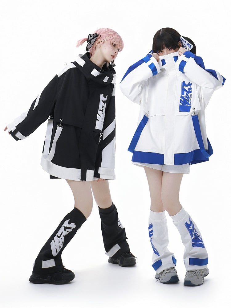 Blue and White Jirai Kei Colorblock Shorts