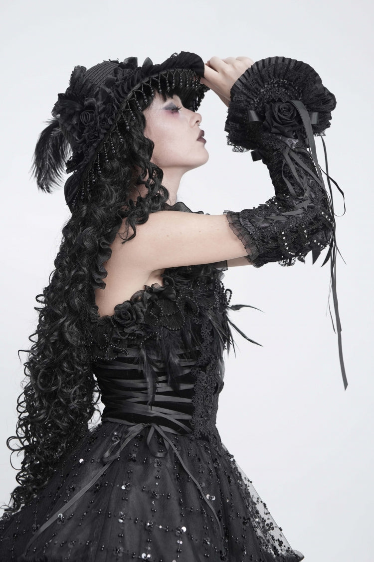Gothic Royal Arm Sleeves with Lace-Up & Bow Accent for Women