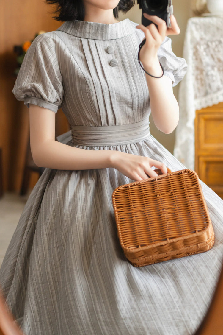 Ash High-Collar Lantern-Sleeve Vintage Lolita Gown