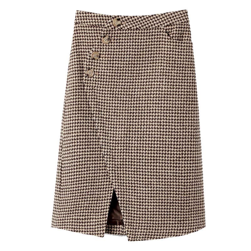 Chic Lattice Print Pocket Split Skirt