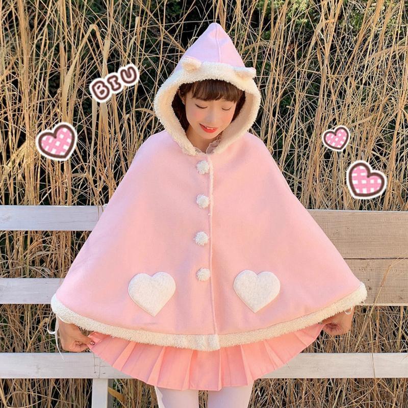 Cute Wings Ears Love Heart Hooded Short Cloak Coat