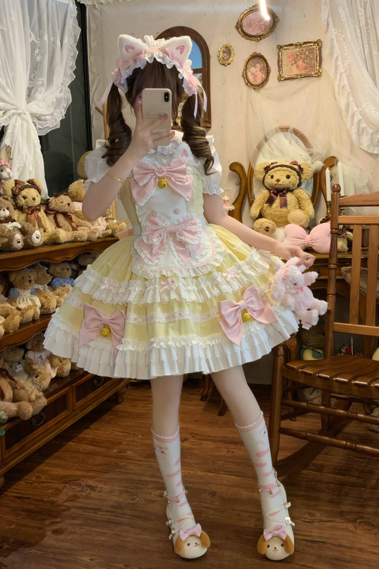 Sunshine Sleeveless Layered Ruffle Bow Lace Princess Jumper Dress