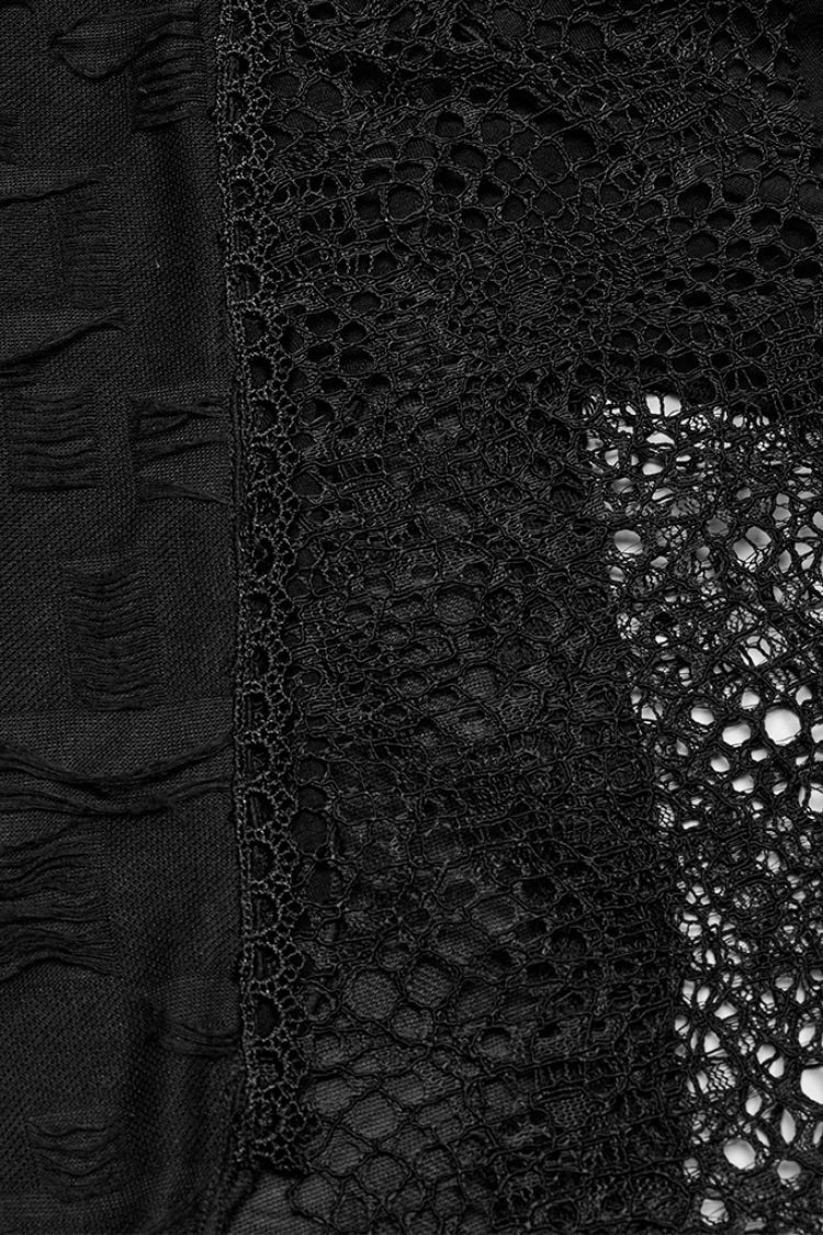 Black Sleeveless Lace Asymmetrical Ripped Gothic Party Slip Dress