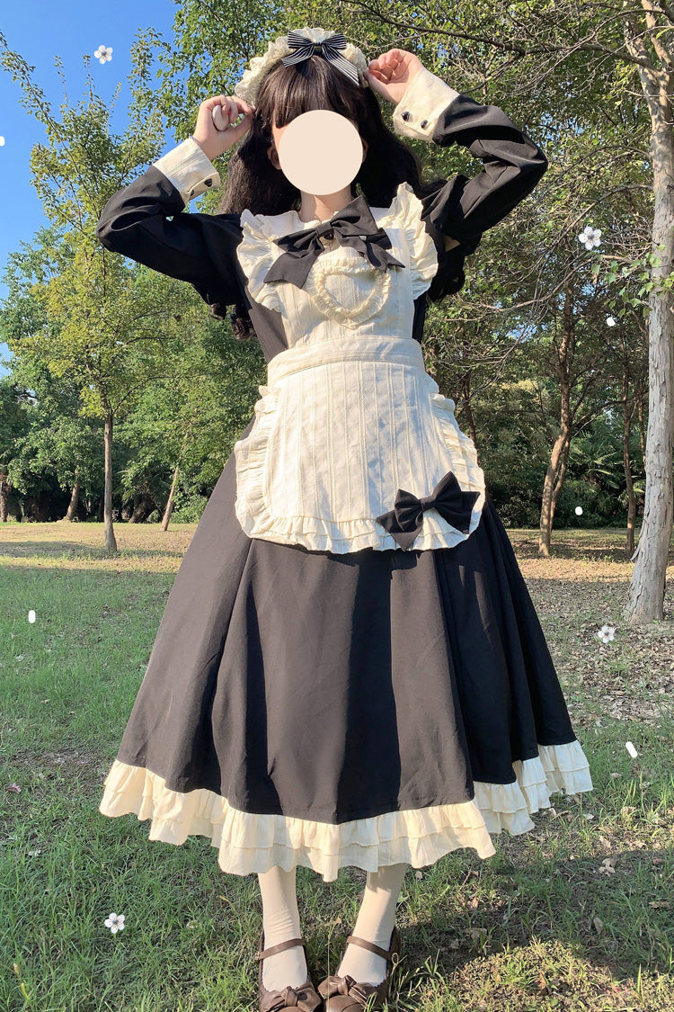Monochrome Maid Long Sleeve Bow Embellished Sweet Lolita Dress